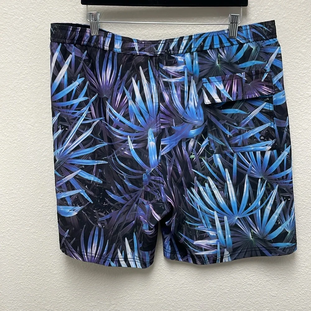 UZZI Men’s XXL Blue and Purple Plant Leaves Tropical Swim Shorts Trunks